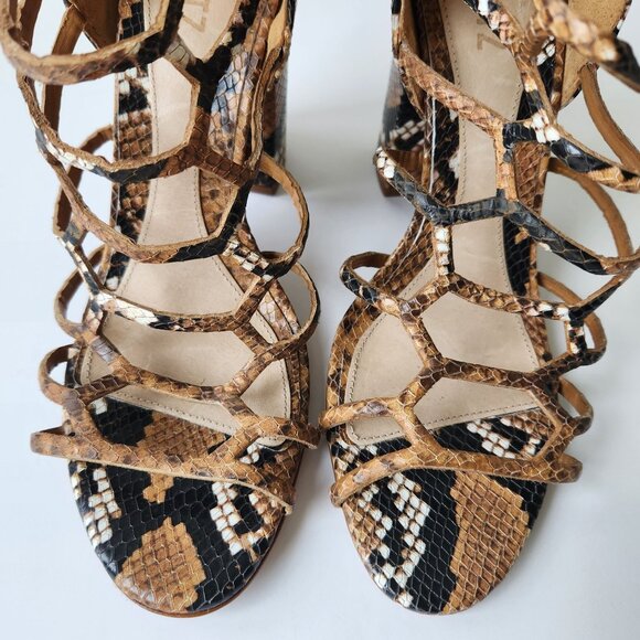 Schutz Juliana Block Snake Embossed Leather Caged Sandal Brown Sexy Edgy 10 1/2 - Picture 6 of 10